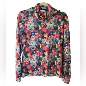 Retro ‘70s floral colorful cowl neck long sleeve Anniewear ribbed shirt